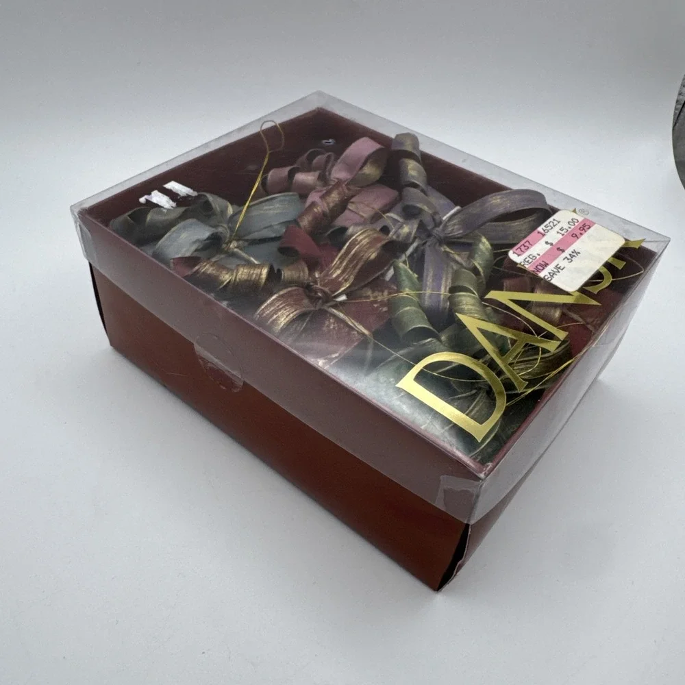 Vintage 80s Dansk‎ Christmas Ornaments Presents Paper Mache Ribbon Set 6 Box
